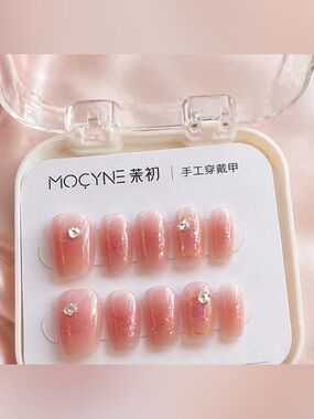 Pink Press-On Nails with Rhinestone Accent